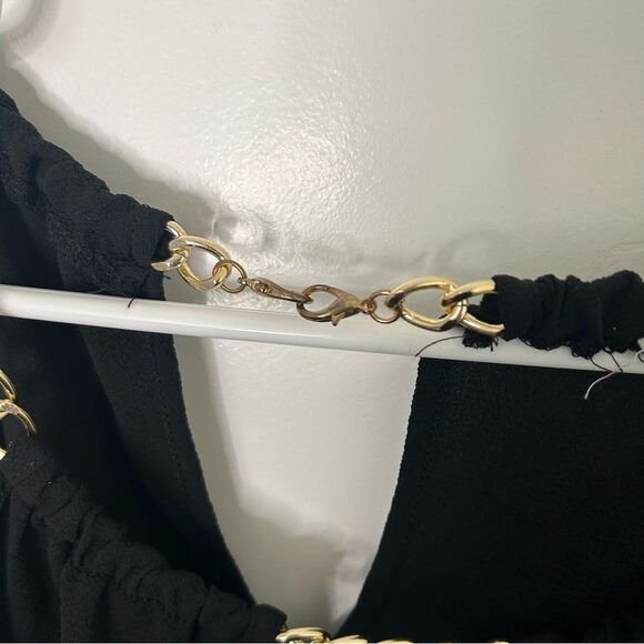 Agaci | black short sleeve cut out blouse with gold chain | small - Picture 3 of 4